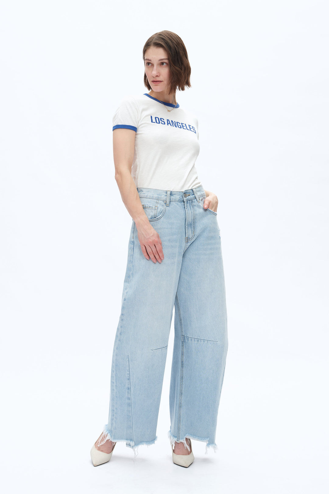 High Rise Drop Crotch Barrel Denim Jeans