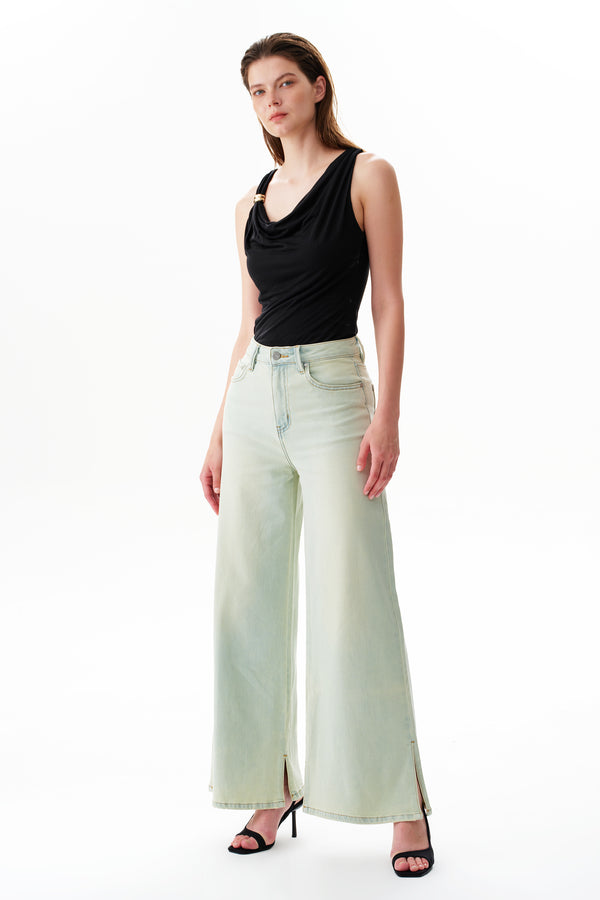 High Rise Slit Wide Leg Jeans