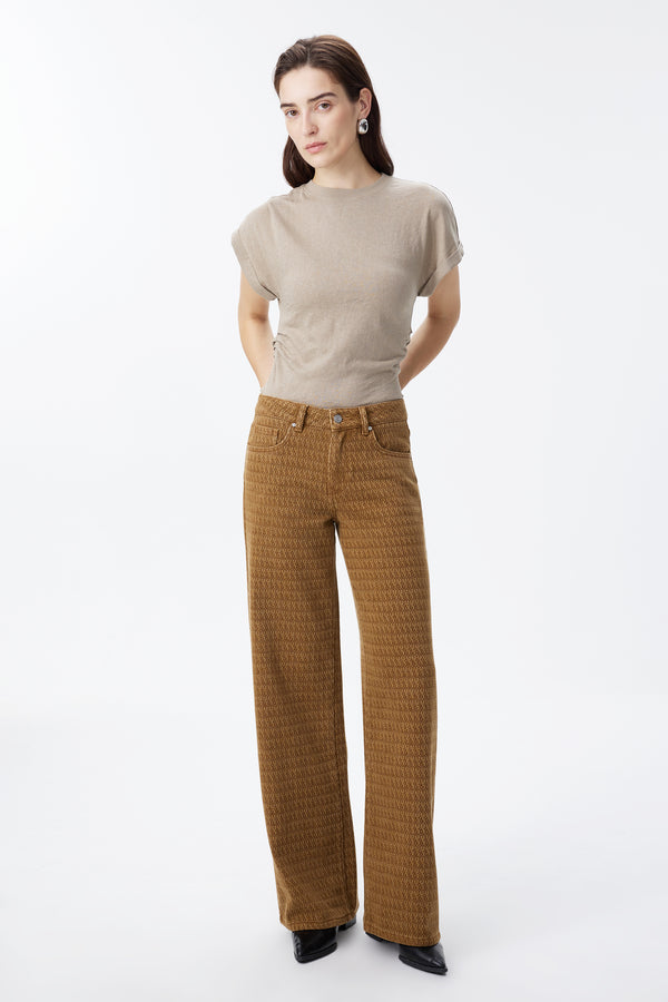 Mid Rise Textured Wide Leg Pants