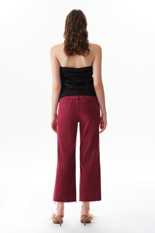 High Rise Cropped Distressed Wide Leg Jeans