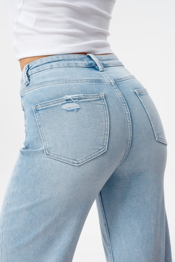 High Rise Cuffed Wide Leg Jeans