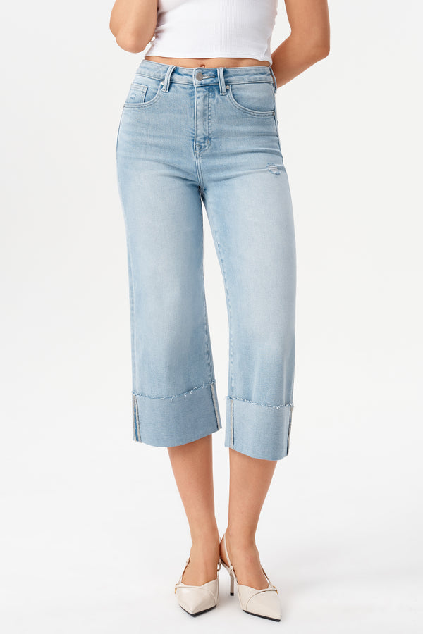 High Rise Cuffed Wide Leg Jeans