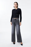 Mid Rise Textured Stripe Wide Leg Jeans
