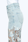 Embroidery Wide Leg Lace Jeans With Rhinestone