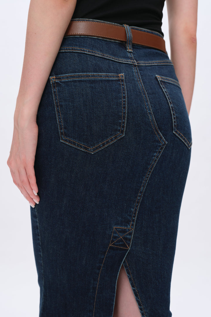 Erin Mid Rise Fishtail Denim Skirt