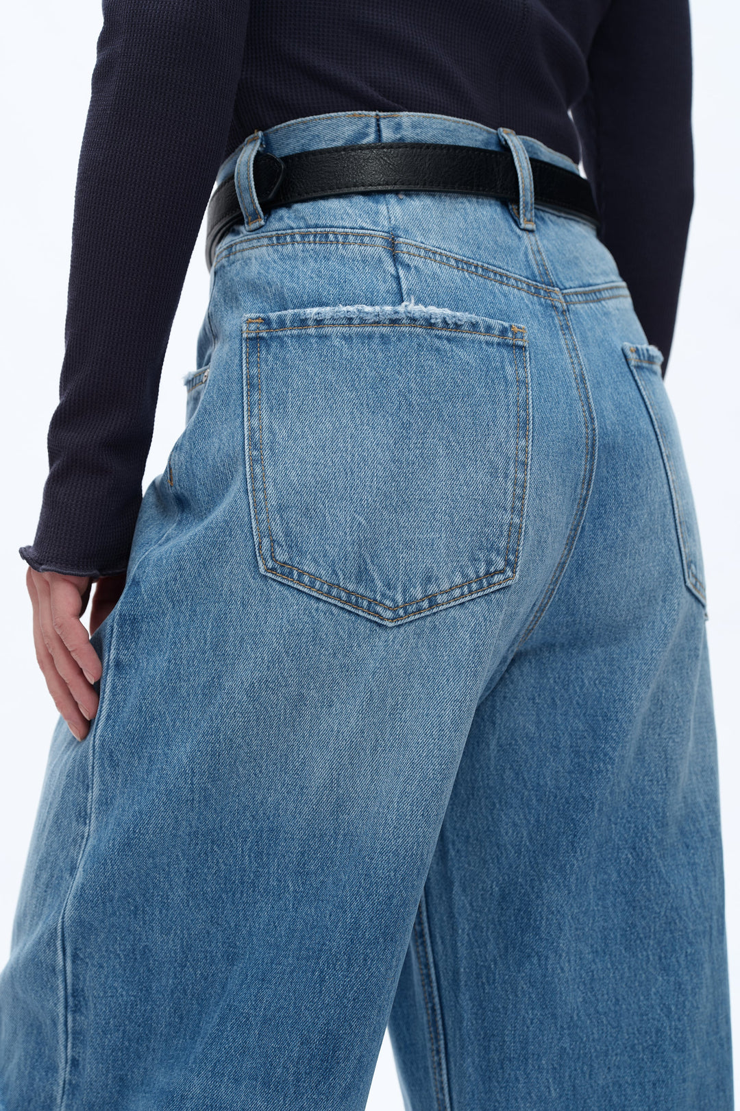 High Rise Drop Crotch Barrel Denim Jeans