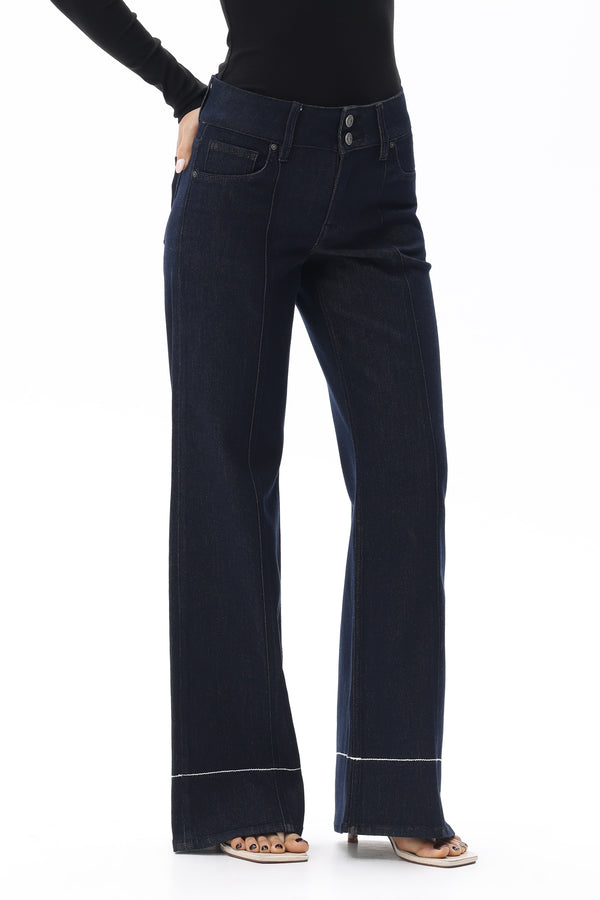 Mid Rise Wide Leg Jeans with Contrast Stitching