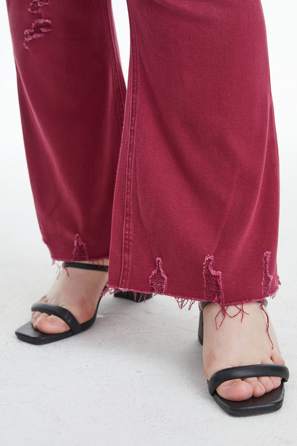 High Rise Ankle Distressed Flare Pants
