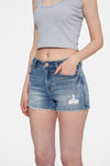 High Rise Ripped Denim Shorts