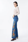 New York High Rise Embroidered Wide Leg Jeans