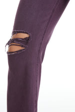 HIGH RISE STRAIGHT JEANS BUTTON FLY WITH FRAYED HEM BYT5113 PLUM