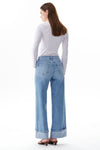 Mid Rise Cuffed Wide Leg Jeans