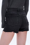Mid Rise Crossover Distressed Shorts