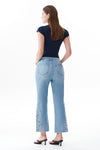 High Rise Ankle Embroidered Lace Straight Leg Pants