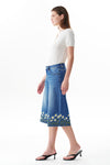 Mid Rise Embroidered Denim Bermuda Shorts