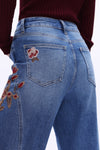 High Rise Embroidered Wide Leg Jeans-Wide Leg-BAYEAS