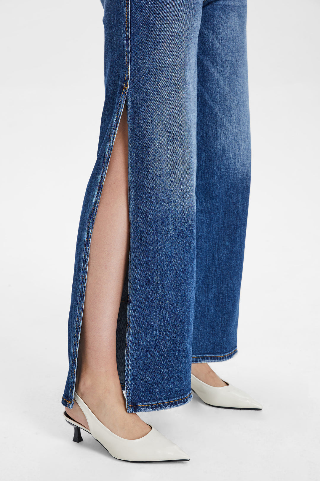 High Rise Wide Leg Denim Jeans With Slit