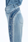 Ultra High Rise Patchwork Embroidered Wide Leg Denim Jeans
