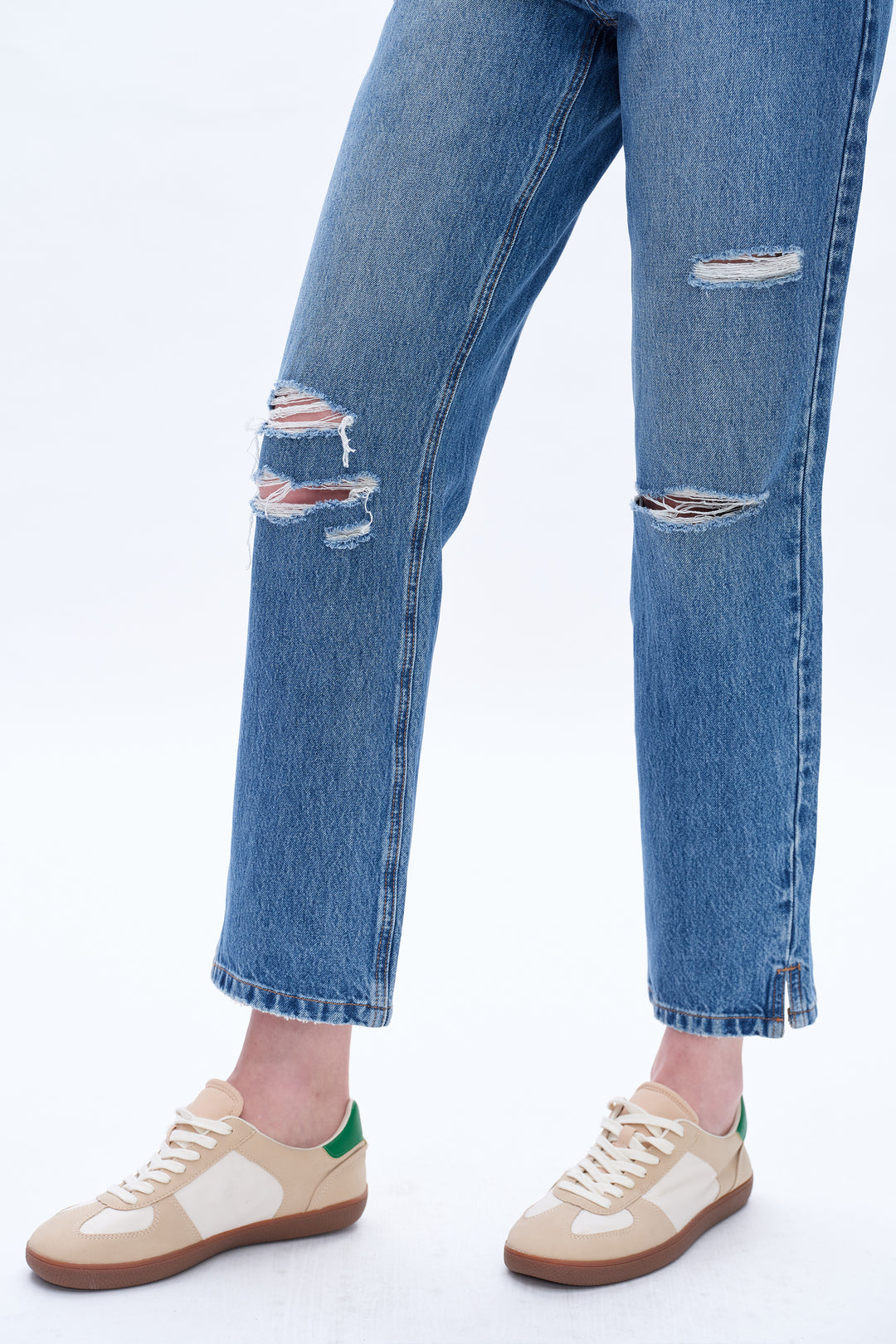 High Rise Distressed Mom Denim Jeans With Slit