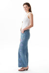 Chic Mid Rise Pearl Embellished Wide Leg Jeans