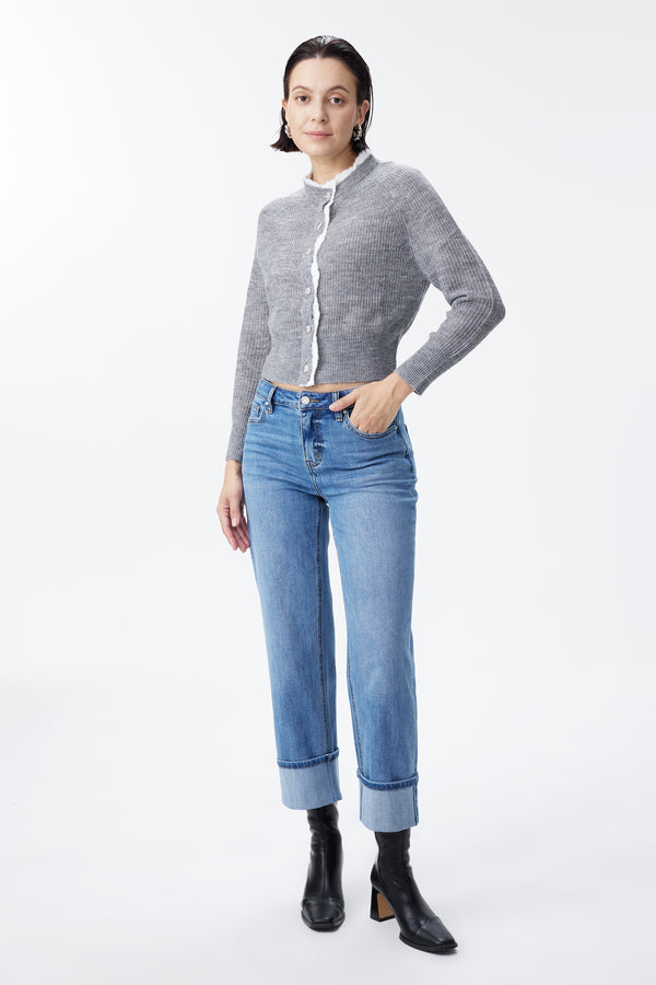 High Rise Relaxed Cuffed Straight Leg Jeans