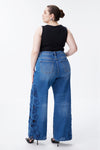 High Rise Embroidered Lace Wide Leg Jeans
