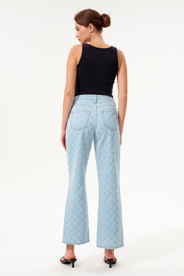 High Rise Jacquard Straight Leg Jeans