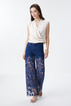 High Rise Ankle Embroidered Lace Wide Leg Jeans