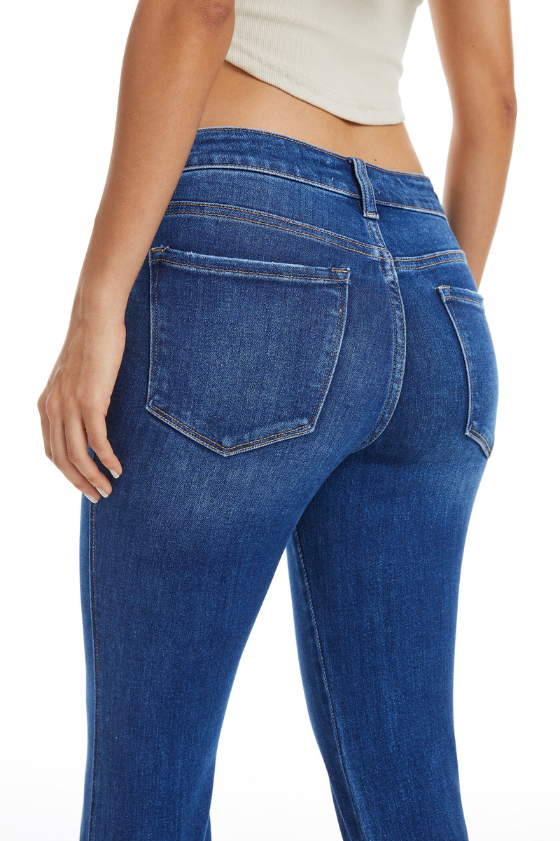 HIGH RISE FLARE JEANS WITH CLEAN HEM BYF1037 INDIGO ROCK