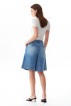 High Rise Pleated Denim Bermuda Shorts