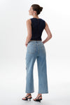 High Rise Floral Embroidered Straight Leg Jeans