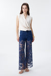 High Rise Ankle Embroidered Lace Wide Leg Jeans