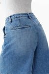 High Rise Pleated Denim Bermuda Shorts