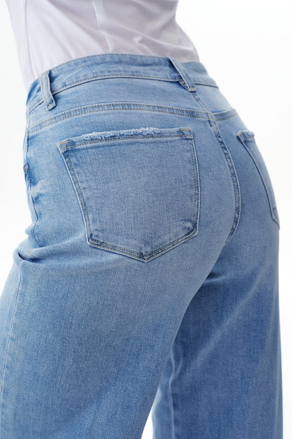 Mid Rise Cuffed Wide Leg Jeans
