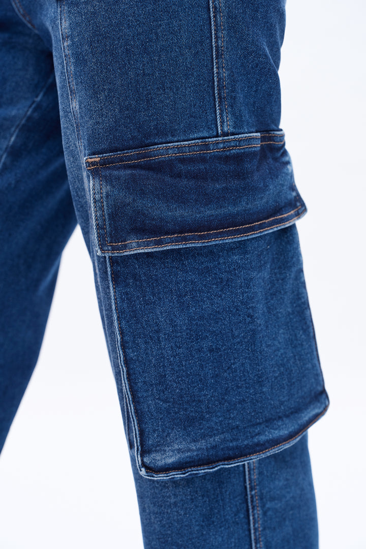 High Rise Cargo Wide Leg Denim Jeans