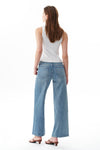 Chic Mid Rise Pearl Embellished Wide Leg Jeans