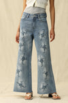 Rhinestone Embroidery Wide Leg Jeans