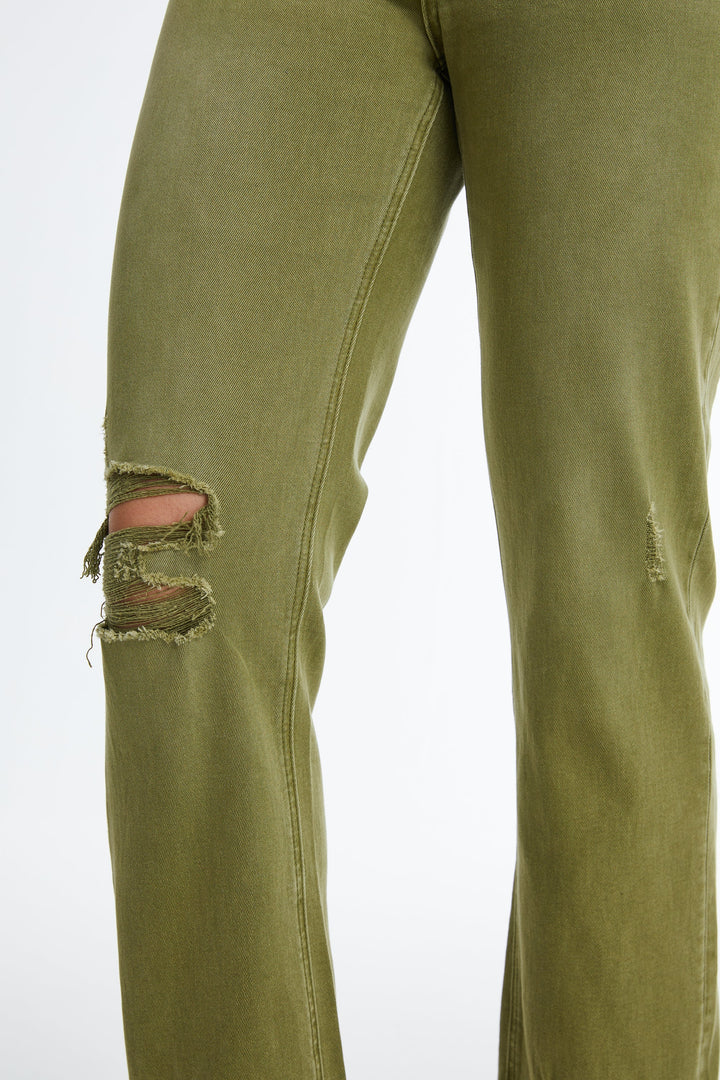 High Rise Straight Leg Jeans Button Fly With Frayed Hem