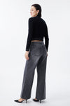 Mid Rise Textured Stripe Wide Leg Jeans