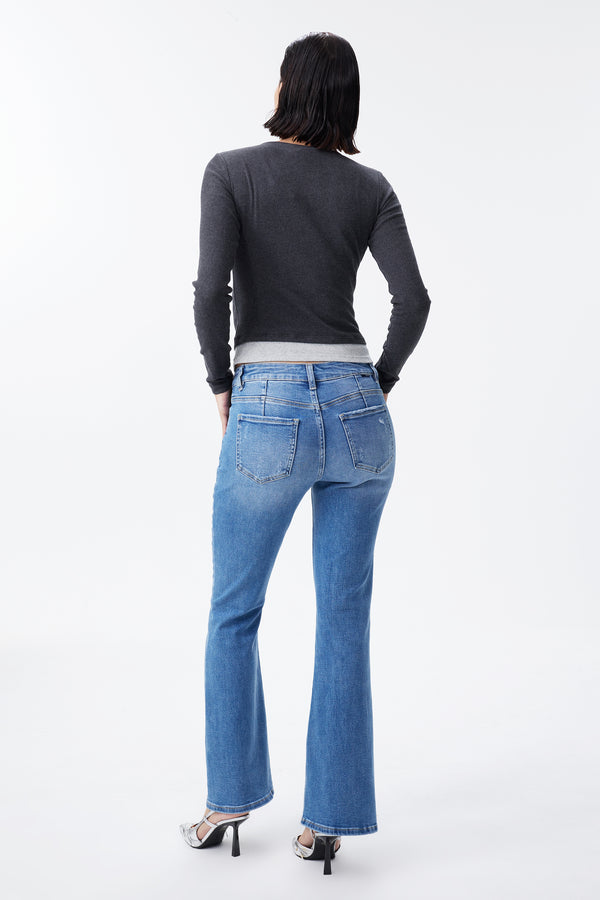 Mid Rise Distressed Bootcut Jeans