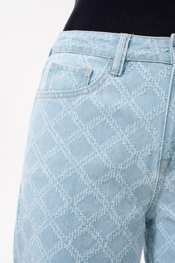 High Rise Jacquard Straight Leg Jeans