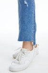 Mid Rise Slim Straight Jeans With Raw Hem-Straight-BAYEAS