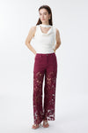 High Rise Ankle Embroidered Lace Wide Leg Jeans
