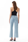 High Rise Ankle Embroidered Straight Leg Jeans