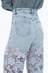 Ultra High Rise Lace Patchwork Wide Leg Denim Jeans