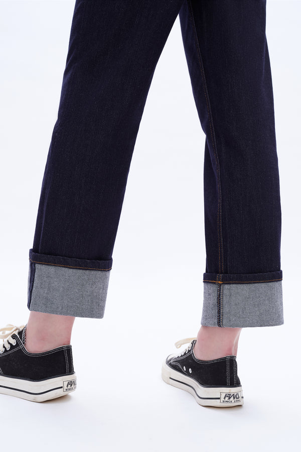 High Rise Straight Cuffed Denim Jeans