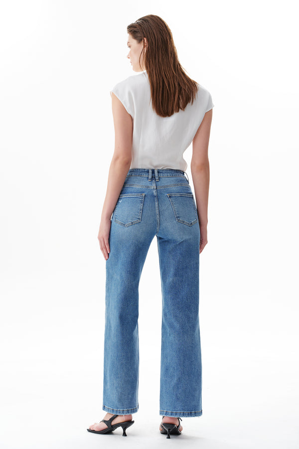 High Rise Drawstring Wide Leg Jeans