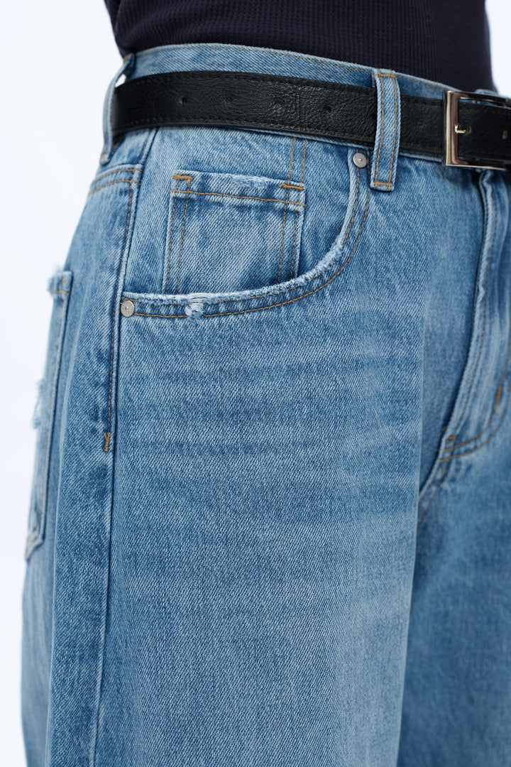 High Rise Drop Crotch Barrel Denim Jeans