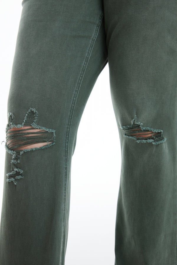 High Rise Distressed Flare Pants