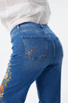 New York High Rise Embroidered Wide Leg Jeans